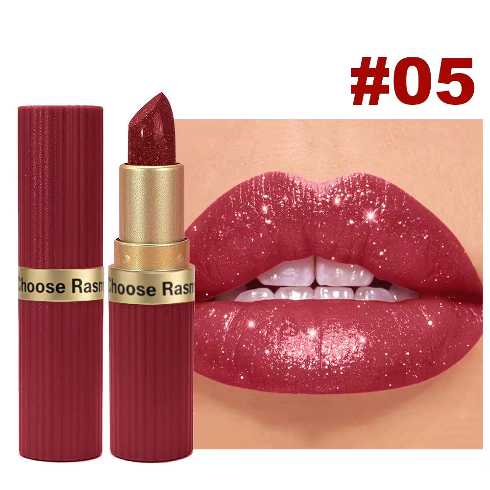 Pearlescent Pink Glitter Velvet Lipstick Waterproof Long Lasting Matte Lip Makeup