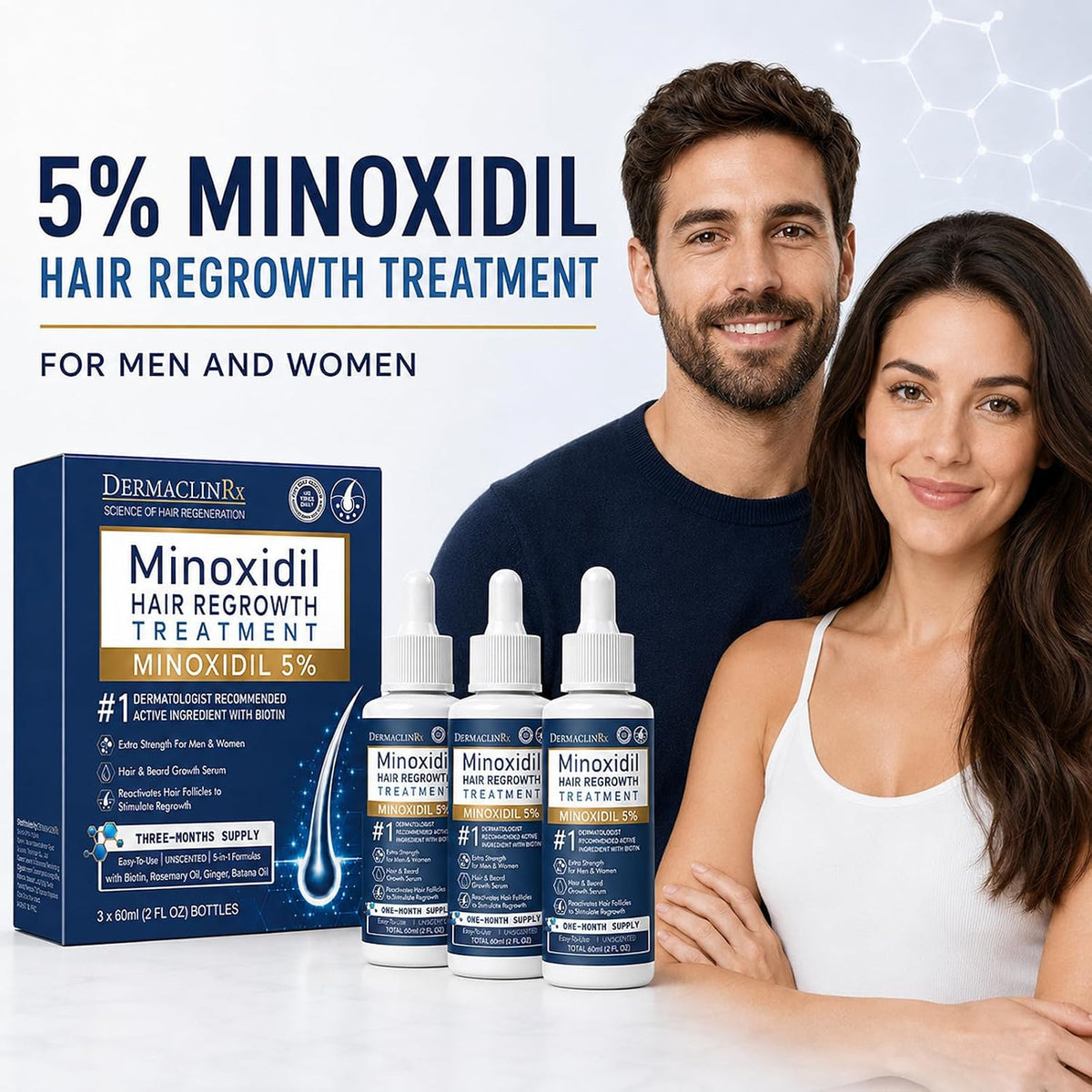 Minoxidil Hair Regrowth Serum for Thinning Hair 3-Pack - Supports Fuller Hair