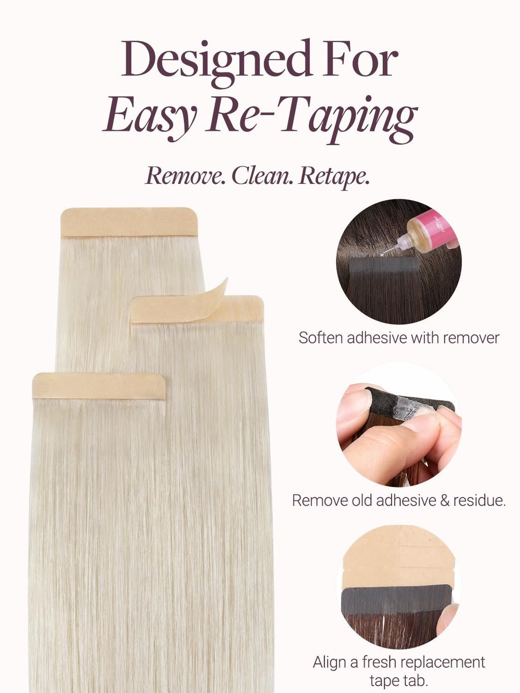 Invisible Tape-In Hair Extensions 18-Inch Platinum Blonde Remy Hair 20 Pieces