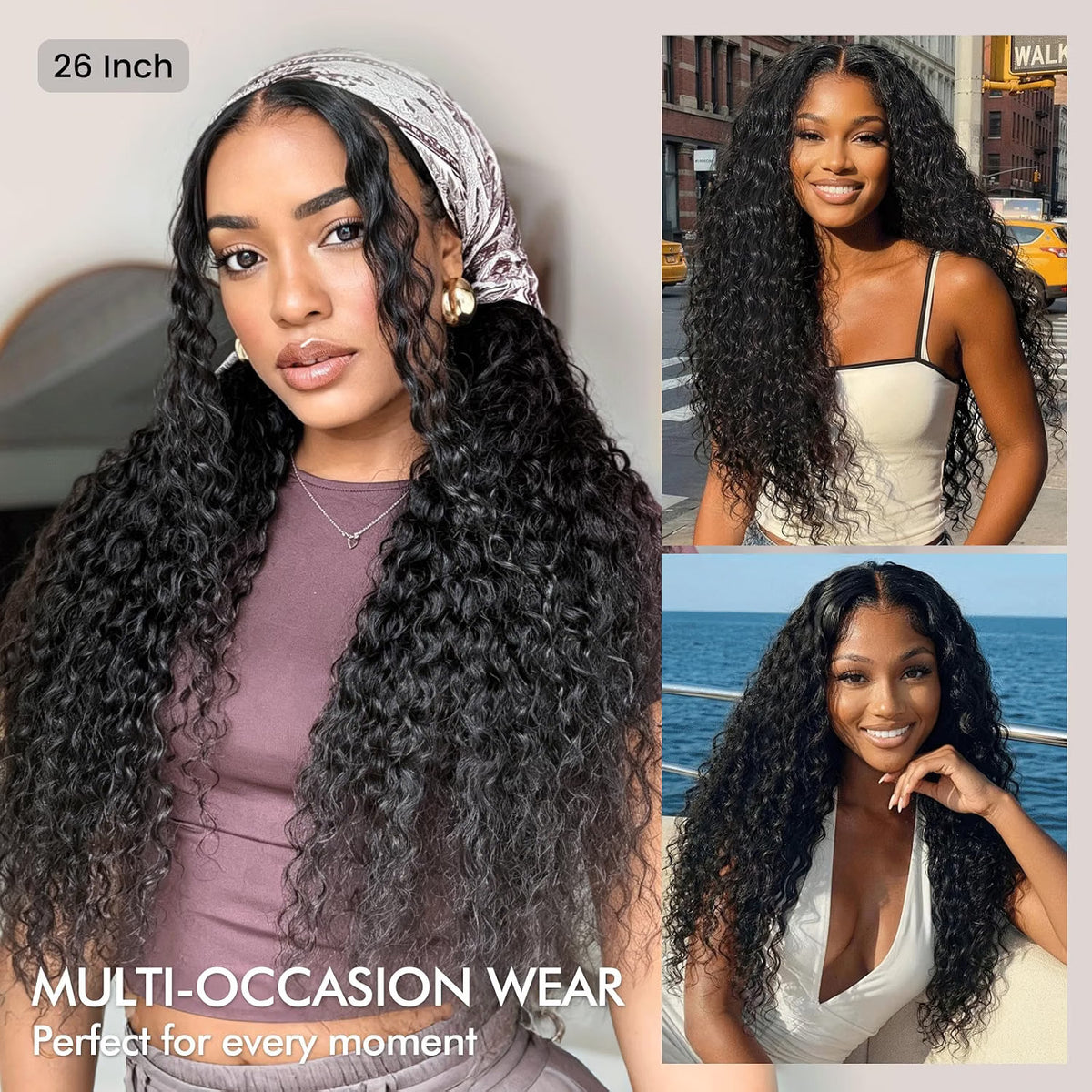 Deep Wave Lace Front Wig 26 Inch Black Synthetic Hair for Women