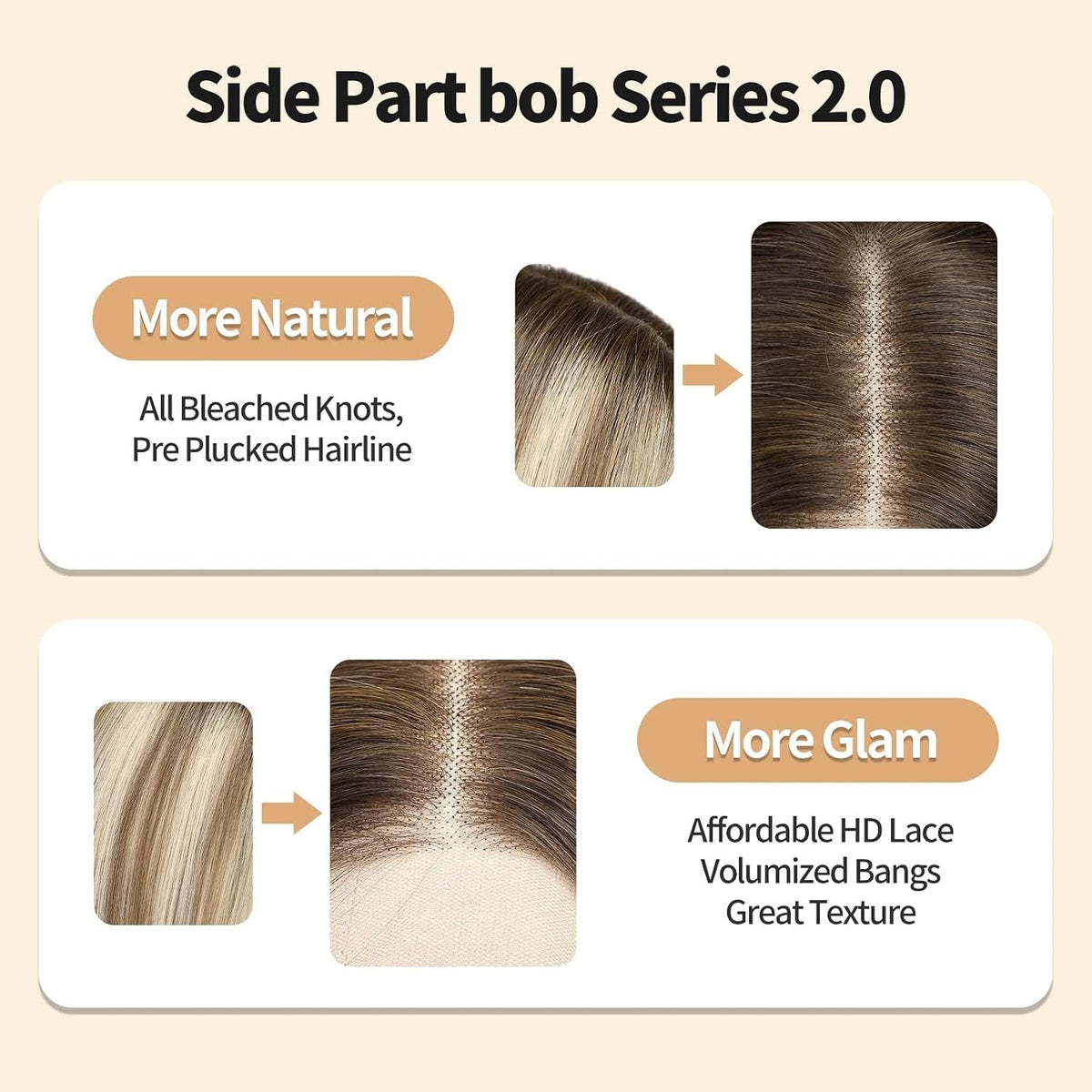 12 Inch Ombre Blonde Brown Human Hair Wig for Women - Short Lace Front Bob