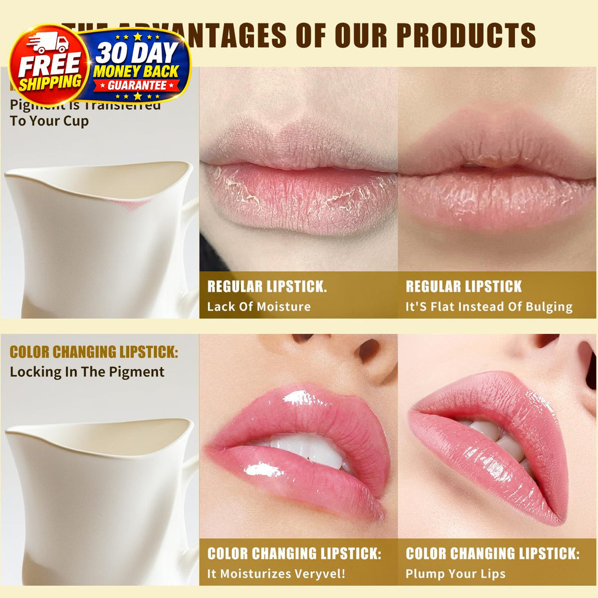Color Changing Lipstick for Mature Lips - PH Responsive, Long-Lasting Moisturizer