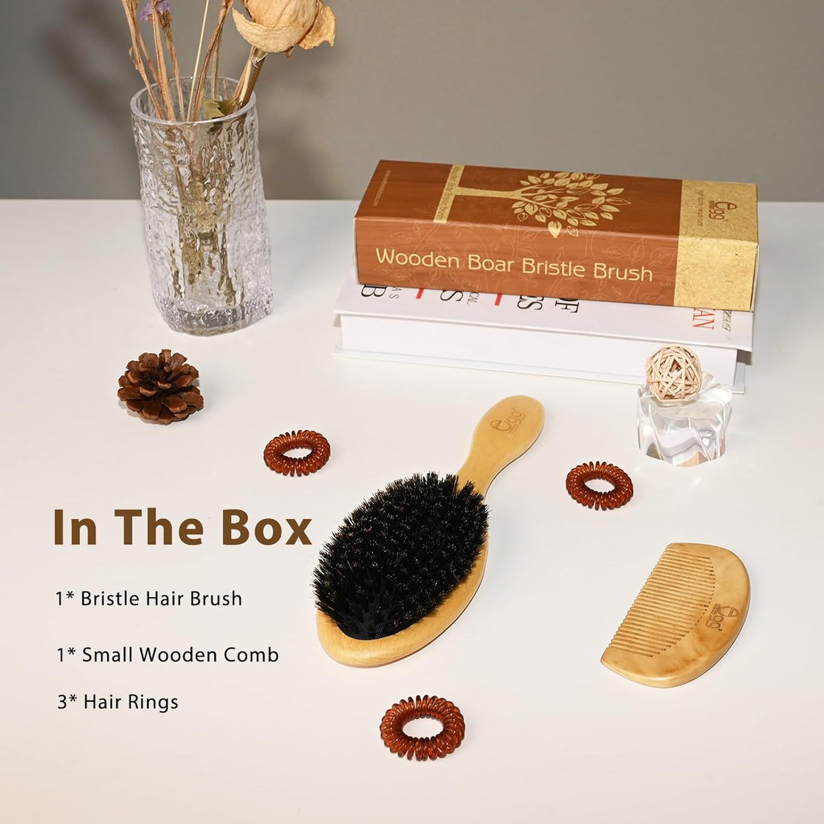 Boar Bristle Hair Brush for Women Men Kids Natural Wooden Handle