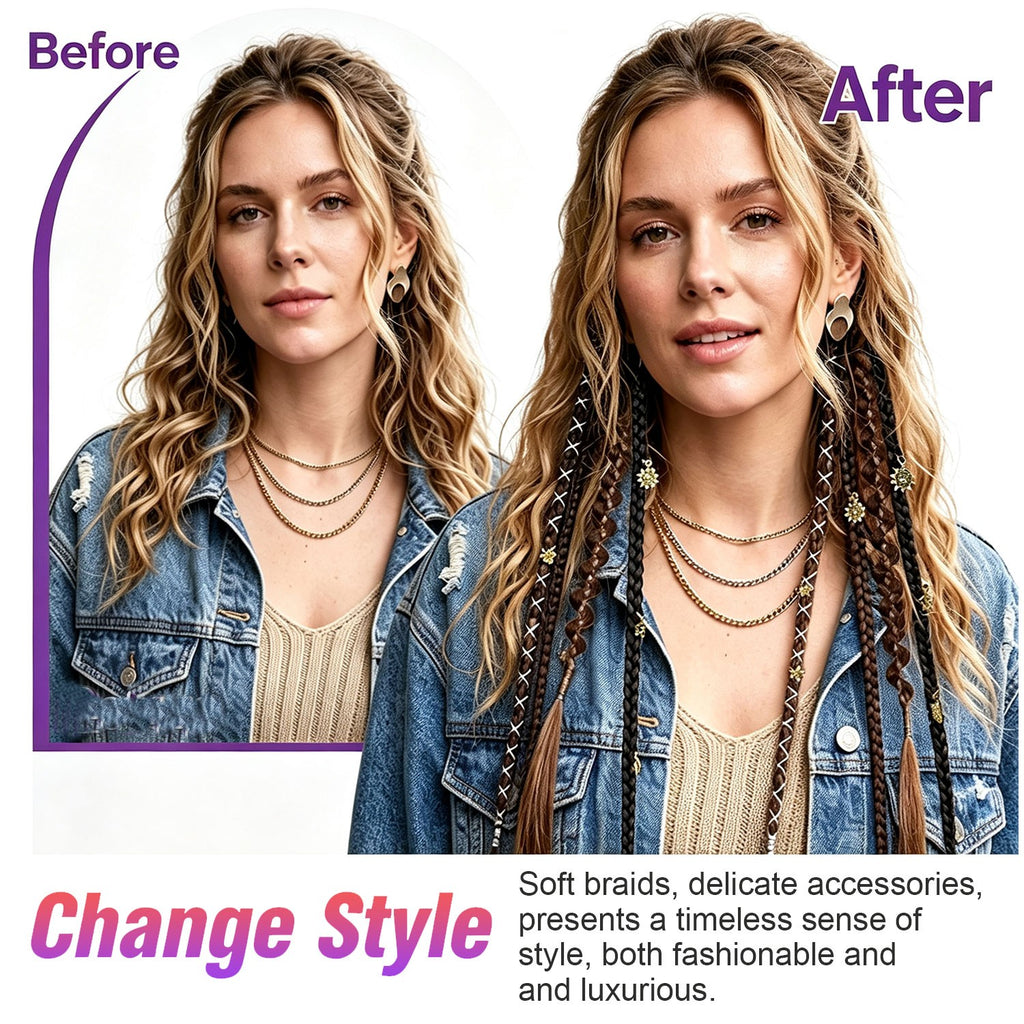20in Clip-In Boho Dreadlock Braided Hair Extensions with Beads & Charms