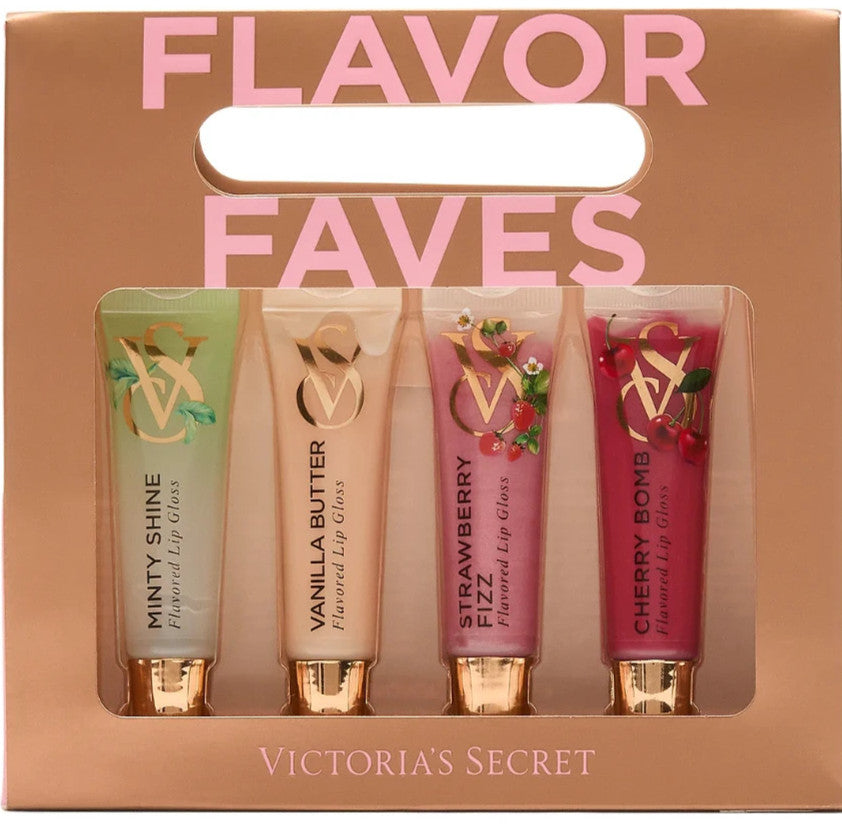 Lip Gloss Set - 4 Flavors: Minty, Vanilla Butter, Strawberry, Cherry Bomb