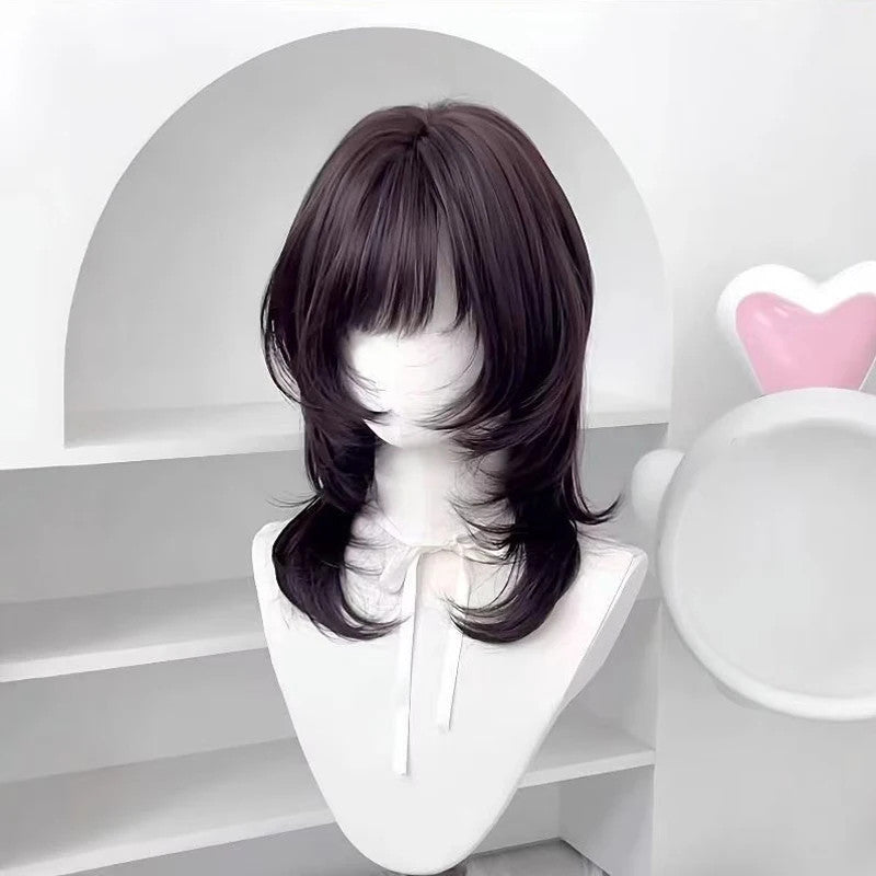 18 Inch Black Synthetic Wolf Cut Wig with Bangs for Daily & Party Looks