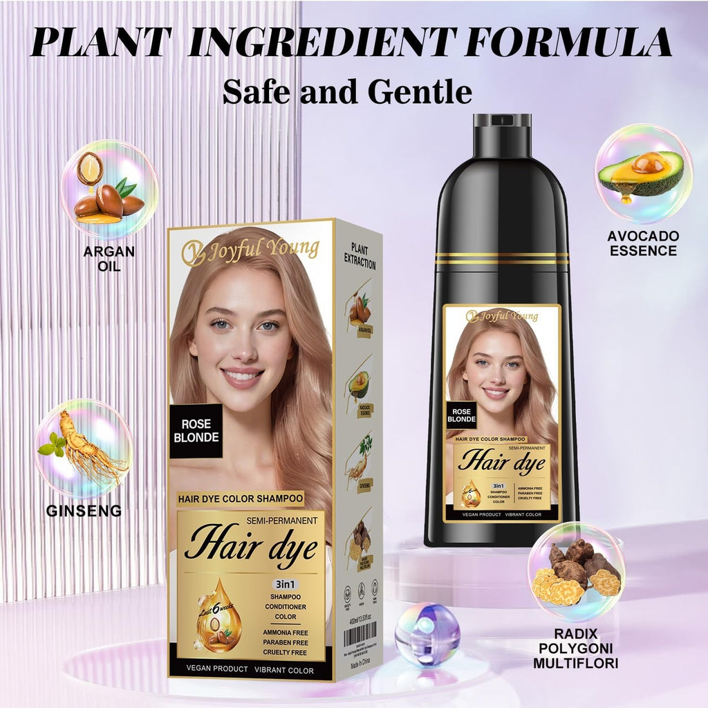 Natural Hair Color Shampoo with Argan Oil - Rose Blonde, 400ML
