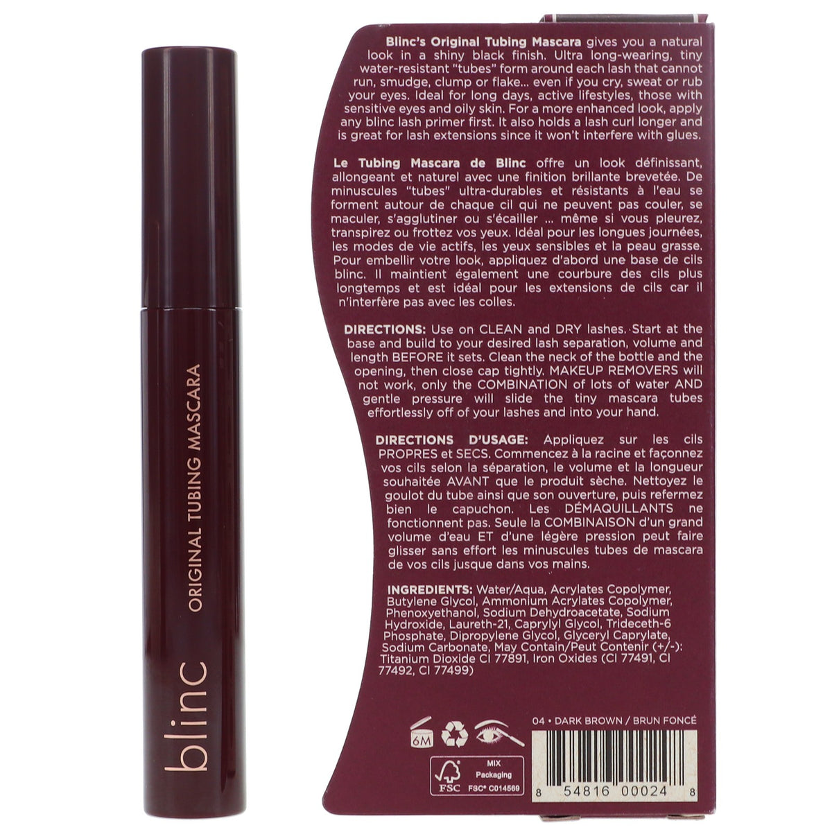 Dark Brown Tubing Mascara - Water-Resistant, Smudge-Proof, 0.17 oz
