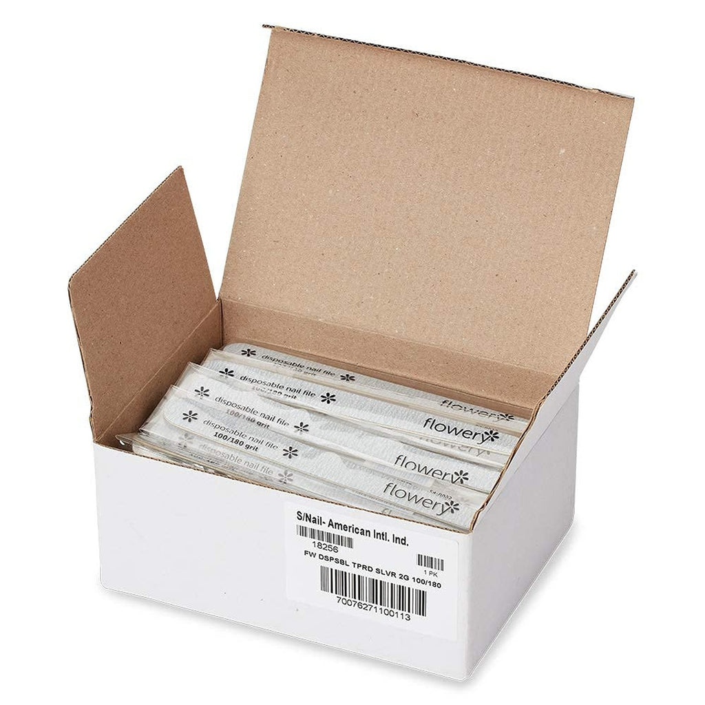 Disposable Nail Files 100/180 Grit Wood Core Silver 100 Count