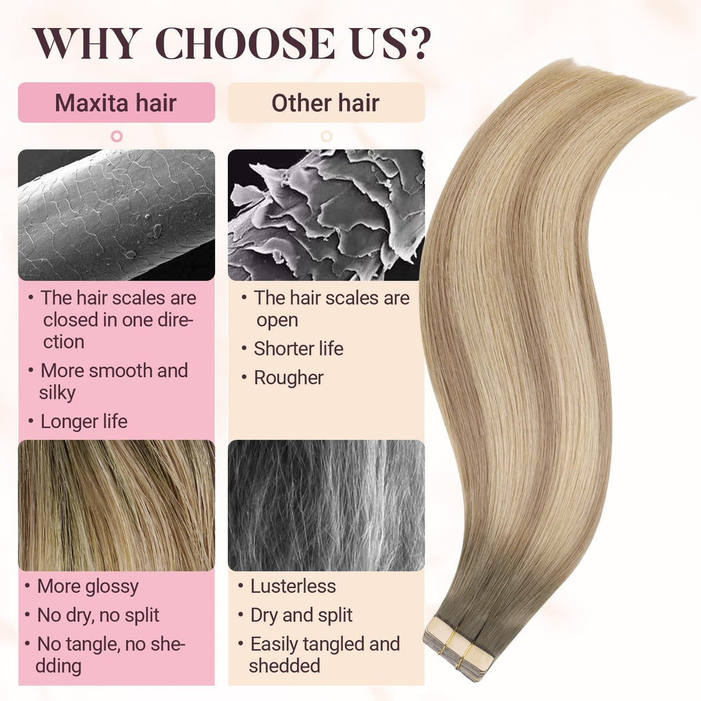 Remy Human Hair Tape-In Extensions 20 Inch 20pcs - Light Volume & Length