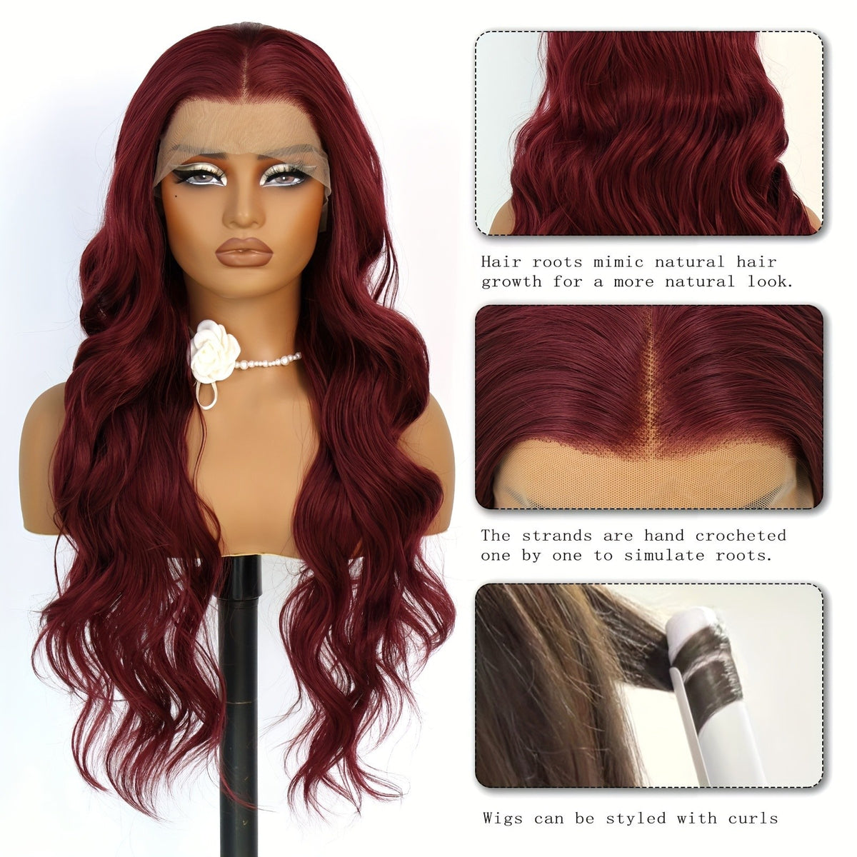 Wine Red Body Wave Lace Frontal Wig - Glueless, Pre-Plucked, 180% Density