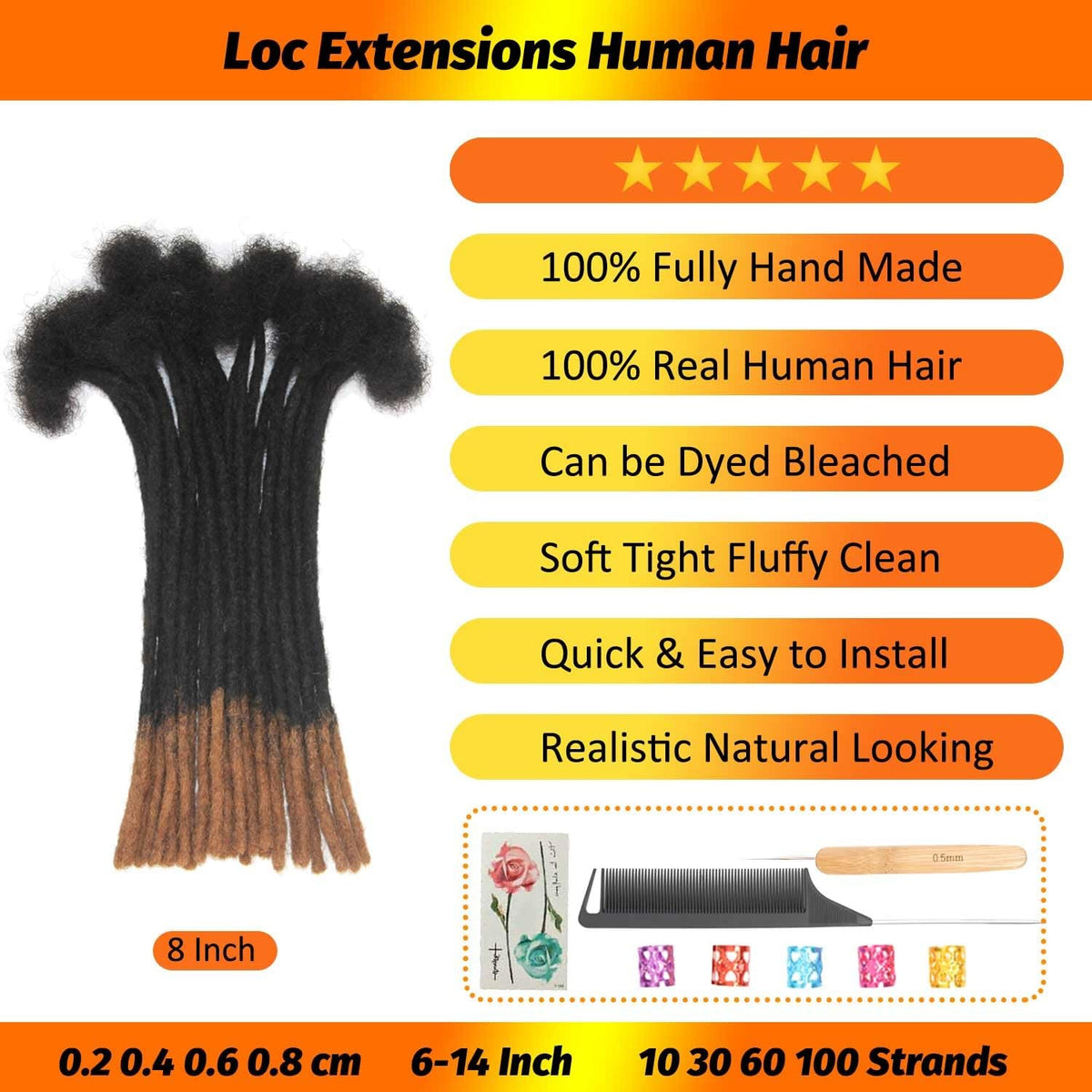 Human Hair Ombre Loc Extensions 12 Inch 30 Strands Brown Ends