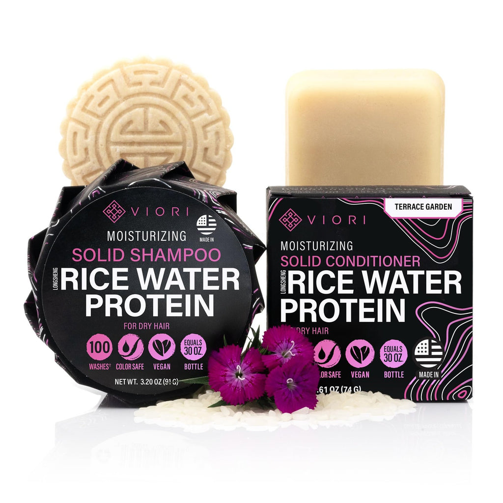 Rice Water Shampoo & Conditioner Bar Set - Sulfate-Free, Handcrafted Hair Care