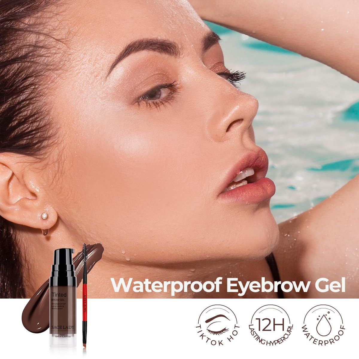 Waterproof 3D Eyebrow Gel - Long Lasting, Smudge-Proof, Dark Brown, 0.2 Fl Oz