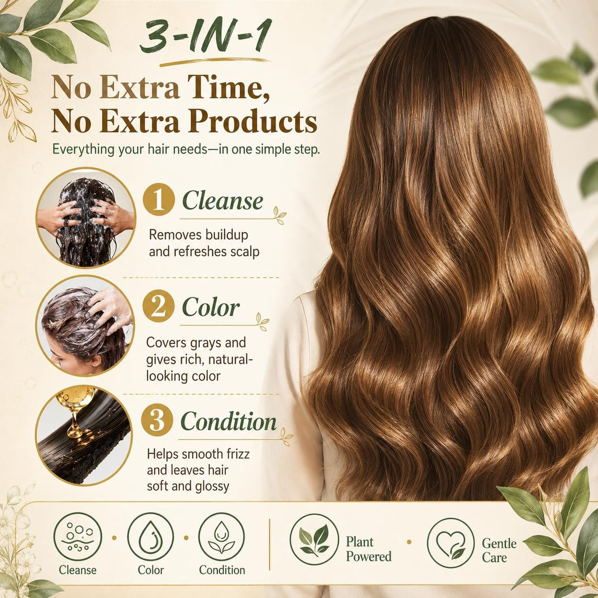 Herbal Hair Dye Shampoo 3-in-1 for Gray Coverage, 420ml - Easy at-Home Hair Color