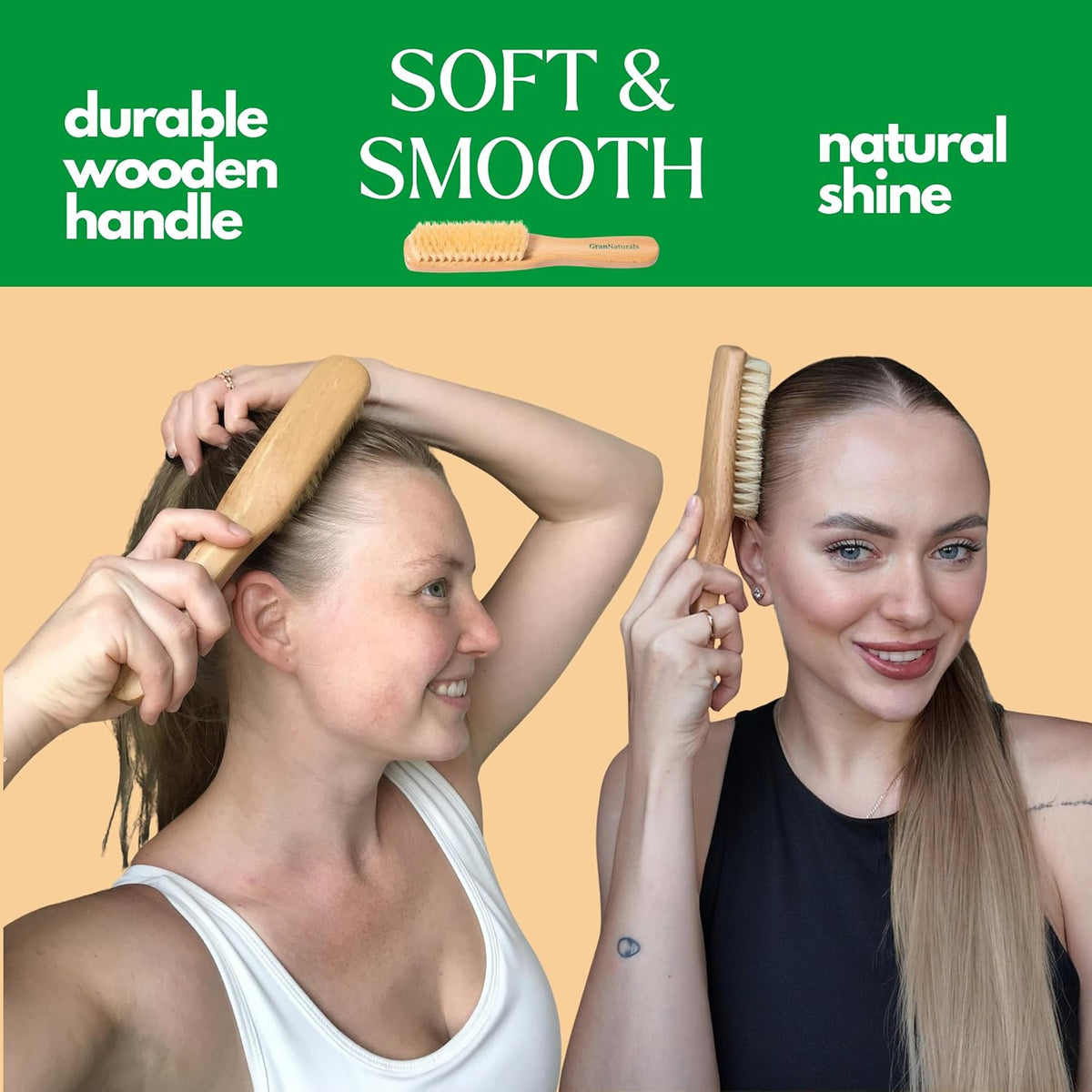 Boar Bristle Hair Brush for Smoothing & Styling - White Natural Oil Dispenser