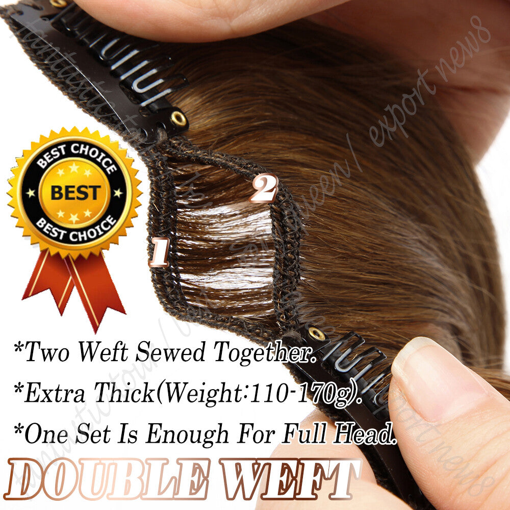 Thick Clip-In Hair Extensions Full Head 8PCS Double Weft Remy Human Hair