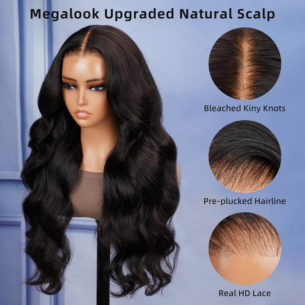 Heat Resistant Lace Front Wigs Long Black Wavy Synthetic Wig with 180% Density
