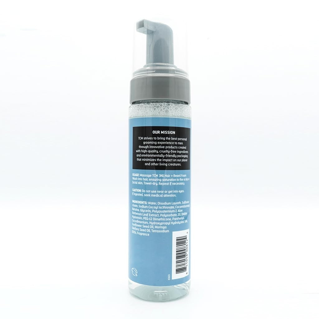 3-in-1 Beard Foam Wash Shampoo Conditioner No-Rinse 7.5 oz for Men