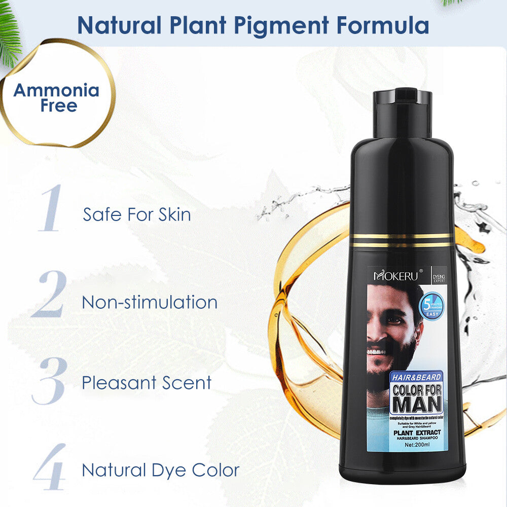 Men's Beard Hair Color Dye Shampoo - Black Darkening, 200ml