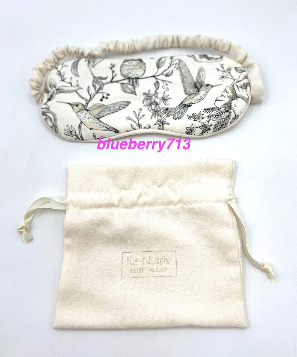 Satin Drawstring Makeup Bag with Bird Print & Sleep Eye Mask Set