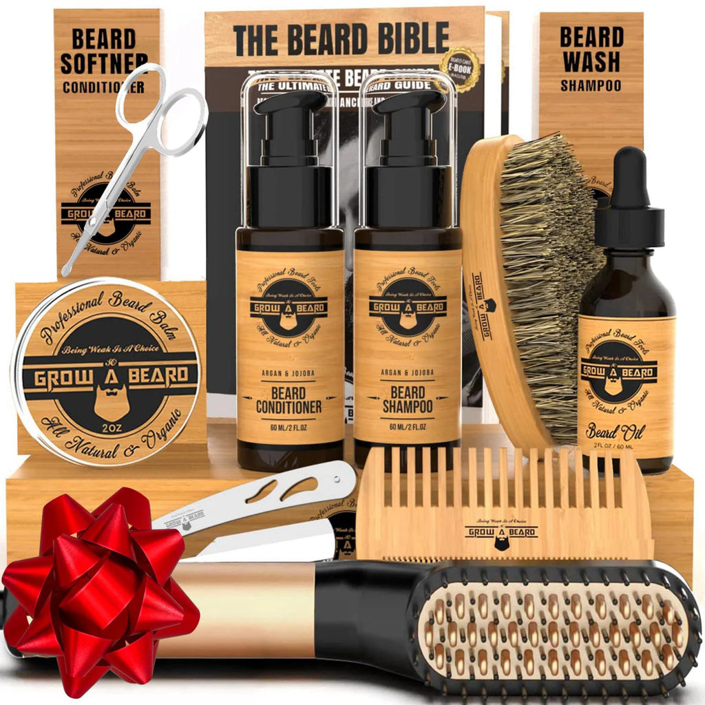 Men's Beard Straightener Grooming Kit with Oil & Comb - Beard Care Set