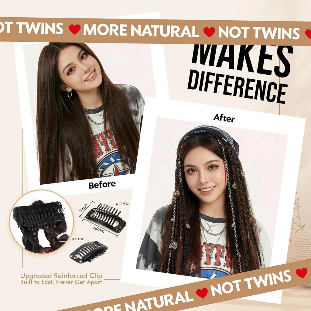 16-Inch Clip-In Dreadlocks Hair Extensions for Women - Natural Look