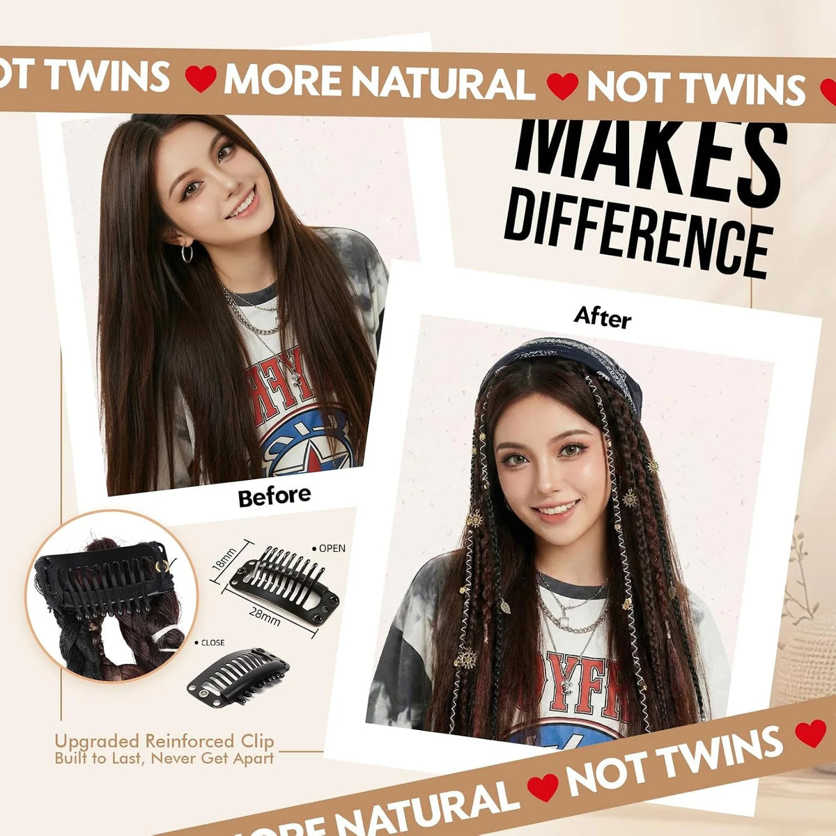16-Inch Clip-In Dreadlocks Hair Extensions for Women - Natural Look