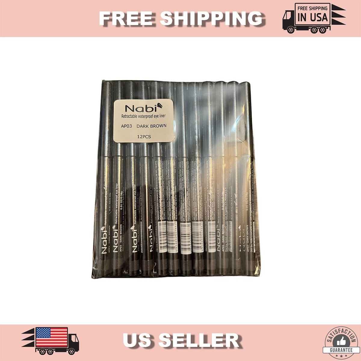 12pcs Retractable Waterproof Dark Brown Eyeliner Set - Long-Lasting & Smudge-Proof