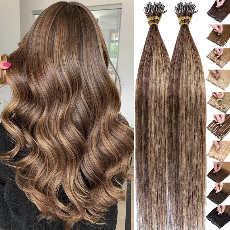 Nano Ring Remy Human Hair Extensions - Thick Highlight Balayage Ombre, 16-22 Inch Options