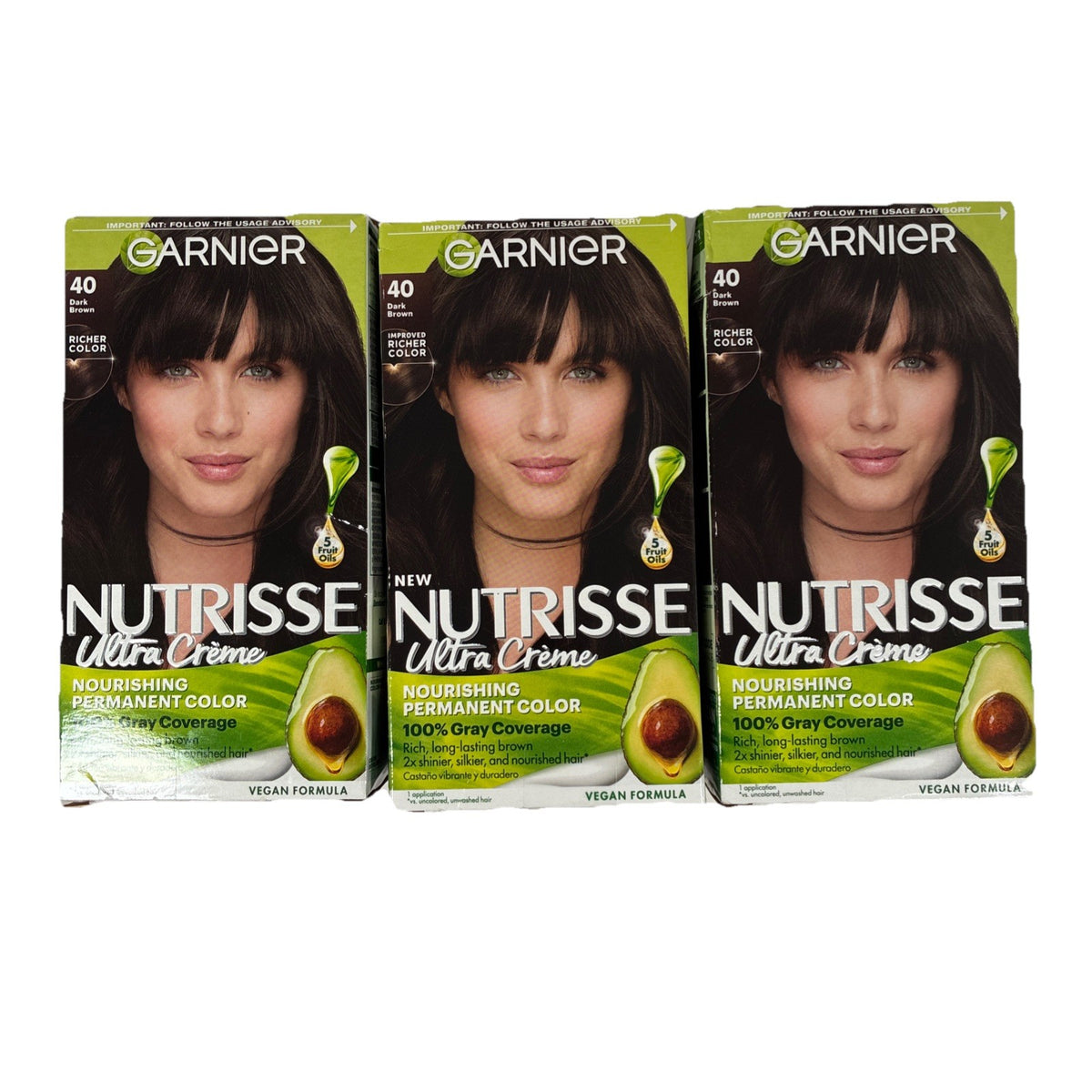 Garnier Nutrisse Permanent Hair Color Kit 3-Pack Dark Brown #40 Gray Coverage