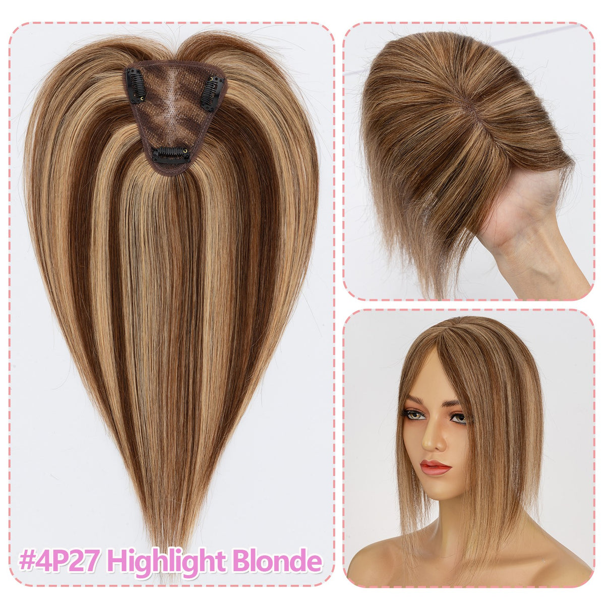 Clip-In Human Hair Topper for Thinning Hair 8x10in Natural Remy Hair