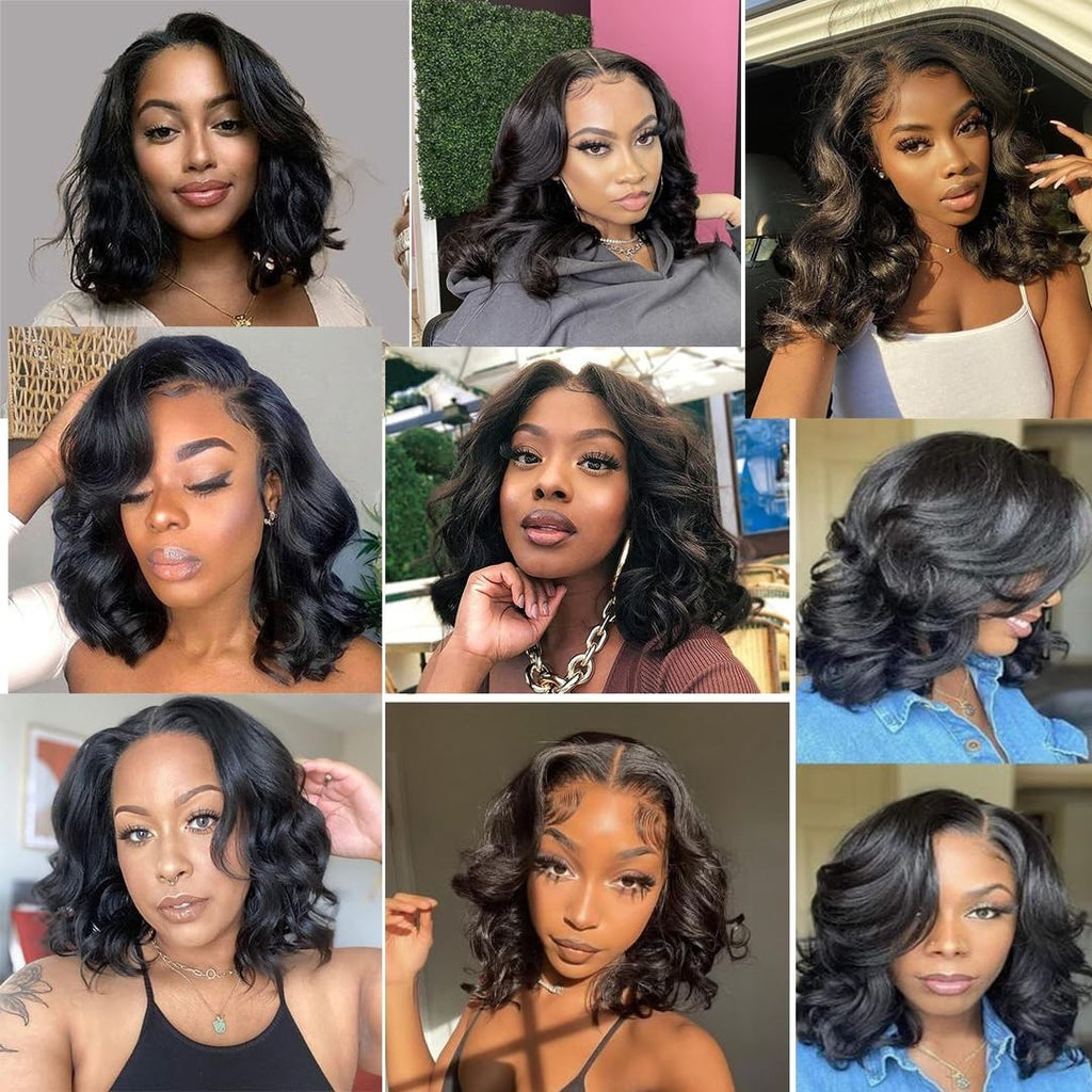 8-Inch Human Hair Loose Wave Wig - Glueless Short Black 100% Virgin Hair
