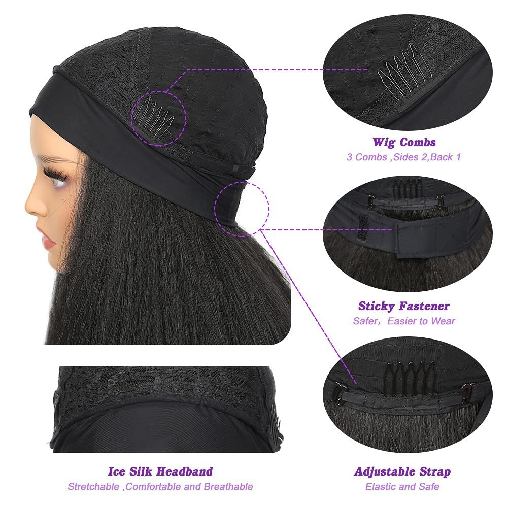 Kinky Straight Headband Wig for Black Women 26 Inch Natural-Look Hair