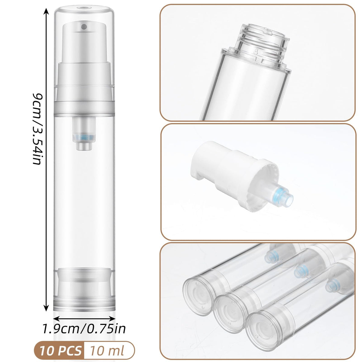 10Pcs Refillable Airless Pump Travel Bottles 10ML for Cosmetics & Skincare