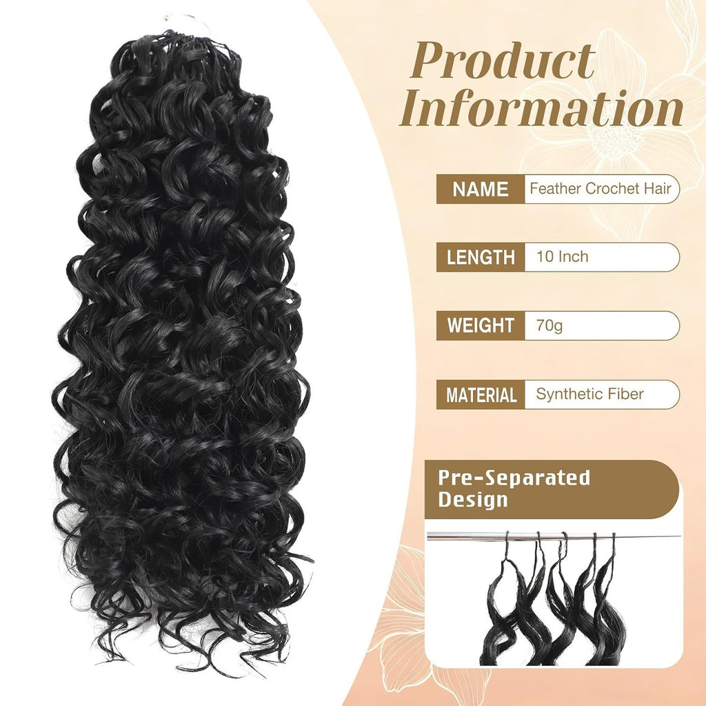 10-Inch Crochet Hair Extensions - 3 Packs of 40 Strands, Natural Curl Texture
