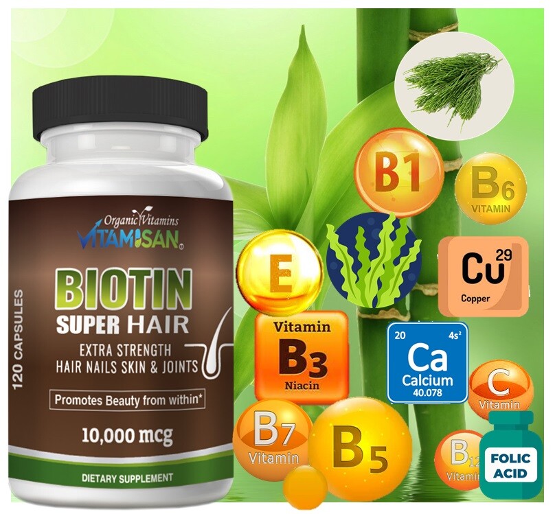 Hair Growth Vitamins - Biotin Support for Hair Loss - 240 Capsules