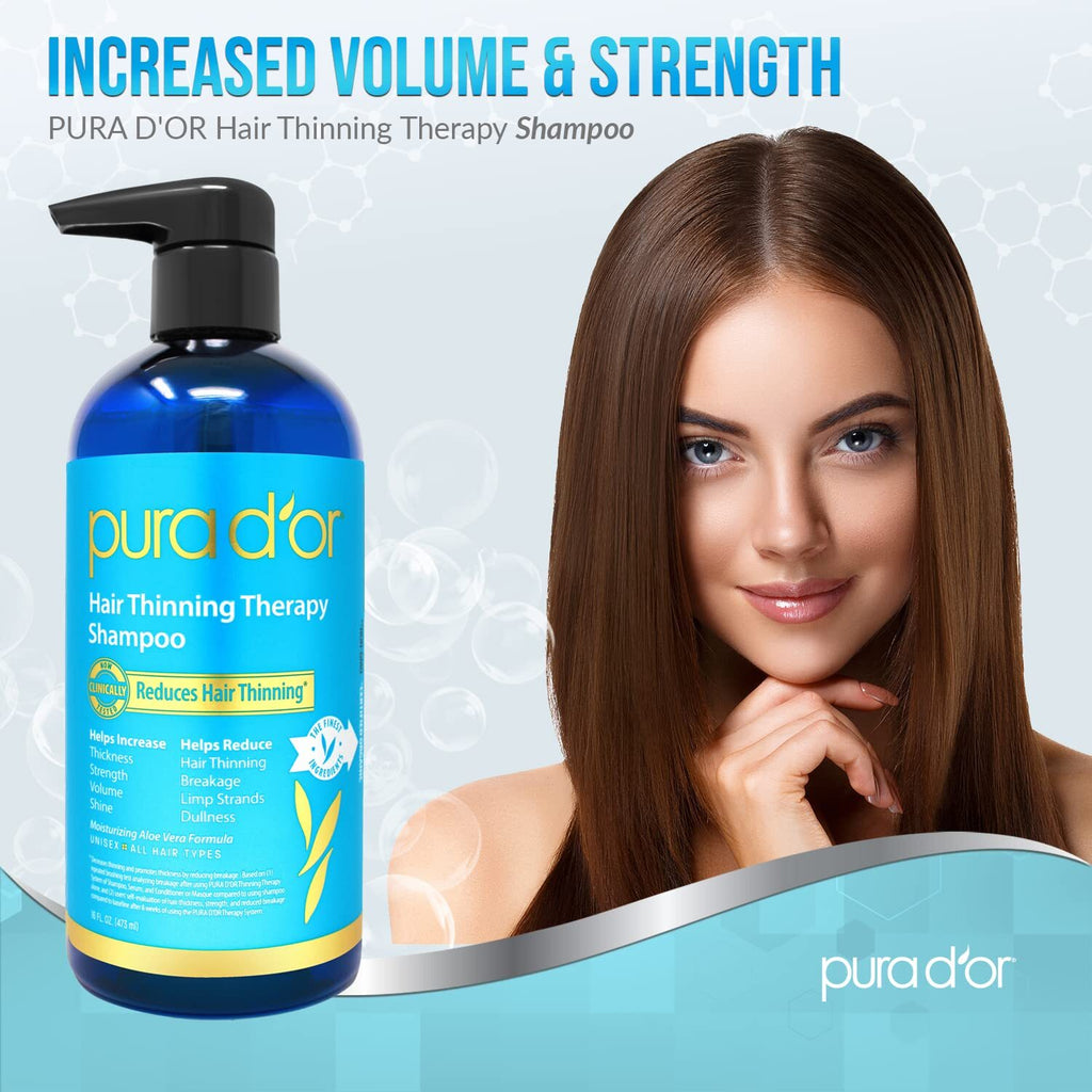 PURA D'OR Hair Thinning Therapy Shampoo - Organic, Sulfate-Free, 16oz