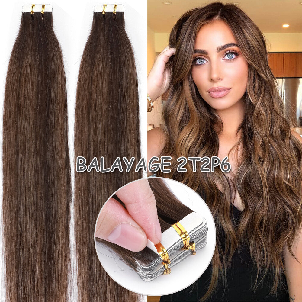 60PCS Tape-In Human Hair Extensions Skin Weft Straight 150g - Thick & Natural