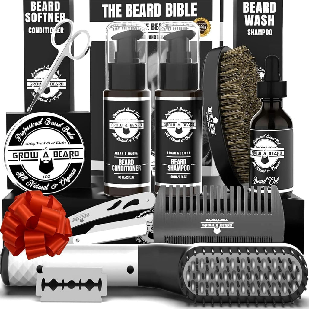 Men's Beard Care Set with Straightener, Nourishing Oil & Grooming Essentials