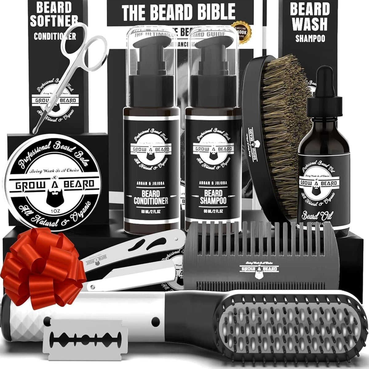 Men's Beard Care Set with Straightener, Nourishing Oil & Grooming Essentials