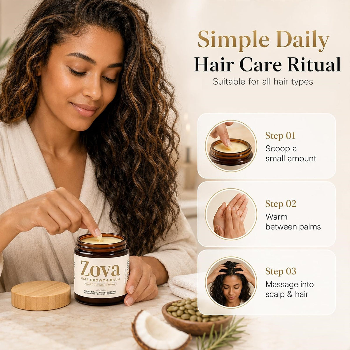 Hair Growth Balm with Rosemary Oil for Scalp & Damaged Hair - 4oz