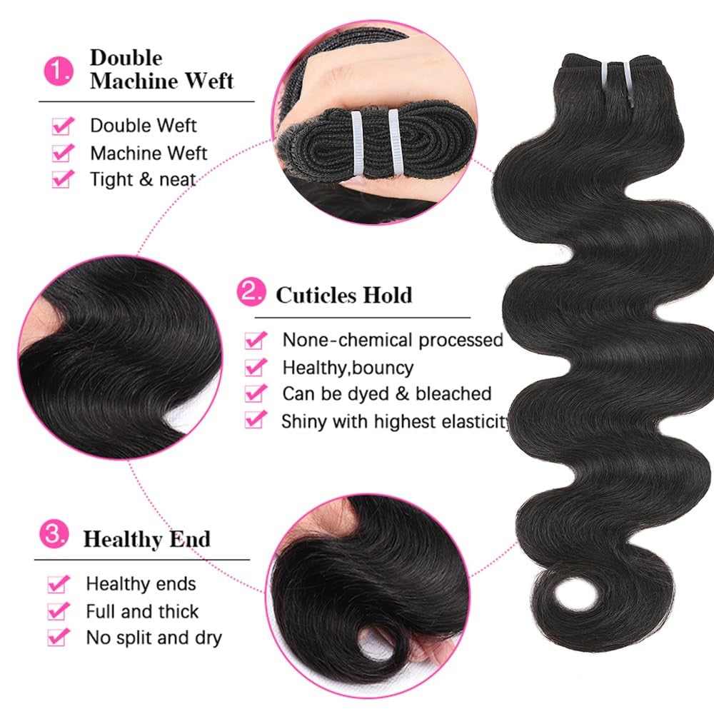 17A Raw Indian Virgin Human Hair Bundles - 16 Inch Body Wave