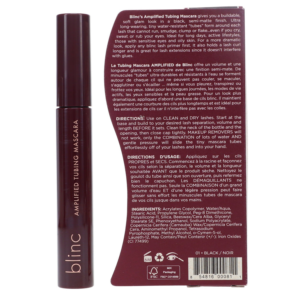 Amplified Tubing Mascara Black 0.3 oz - Waterproof, Smudge-Proof, Easy Remover