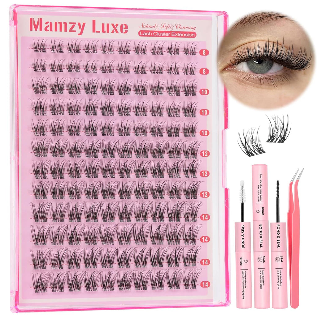 Natural Lash Clusters Kit Short Wispy 8-14MM False Eyelashes with Clear Band