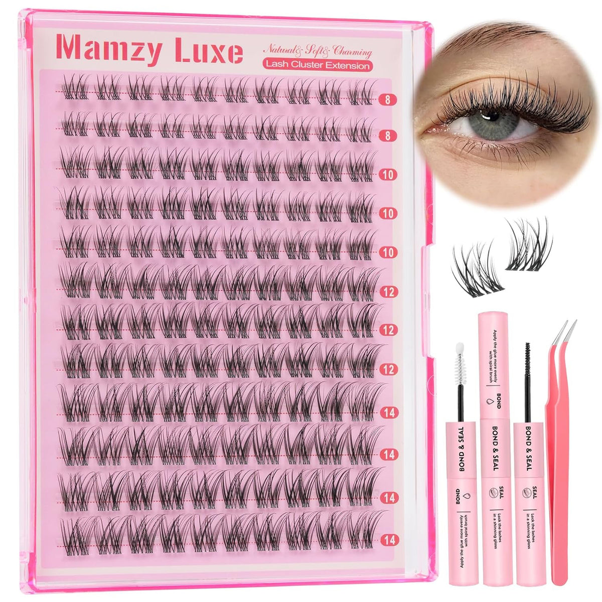 Natural Lash Clusters Kit Short Wispy 8-14MM False Eyelashes with Clear Band