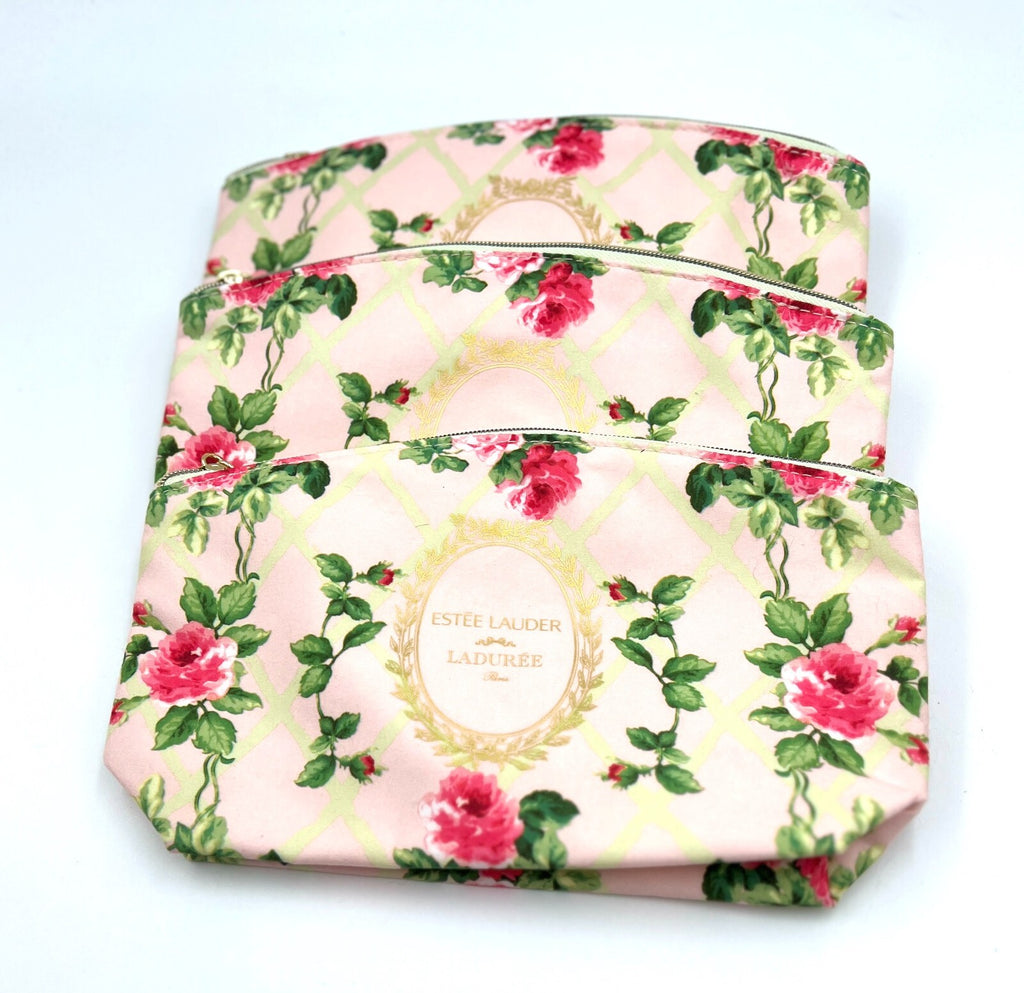 Estée Lauder Rose Flower Print Makeup Bag with Zipper - 3 Pack