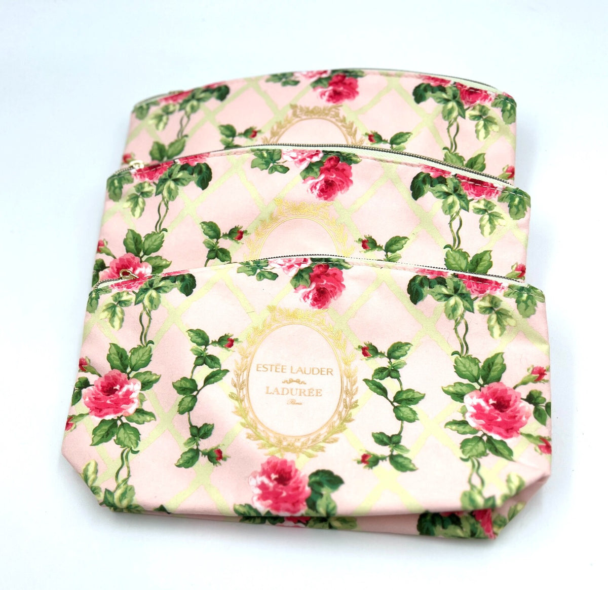 Estée Lauder Rose Flower Print Makeup Bag with Zipper - 3 Pack
