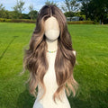 Long Wavy 24 Inch Lace Front Wigs for Women Middle Part Blonde Ends Dark Light Brown