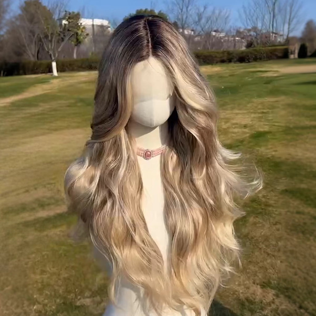 26-Inch Blonde Highlight Body Wave Lace Front Wig - Wavy Synthetic Hair